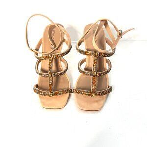 Donald J Pliner tan High Heel Sandals Winona Suede Stones Sparkle Sz 7
